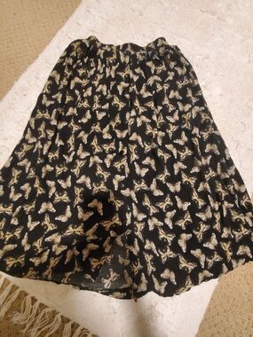 Black Butterfly Print Skirt with Gold Accents